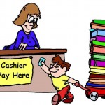 niño comprando libros