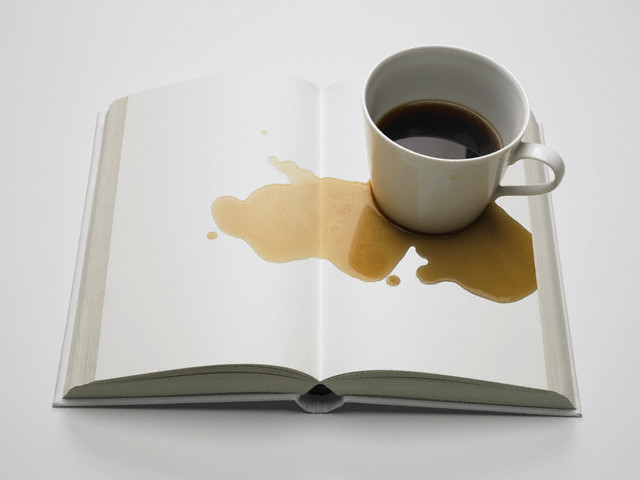 Blank Book with Spilled Coffee