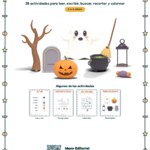 Portada de Halloween para leer y jugar: 38 actividades para niñas y niños de 5 a 8 años, con fantasma y calabaza