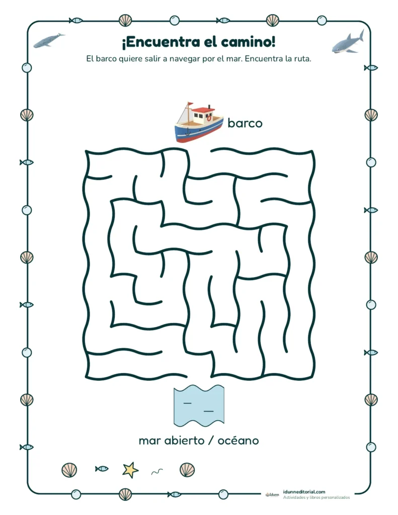 Laberinto del cuadernillo de actividades del mar: el barco busca el camino hasta el faro
