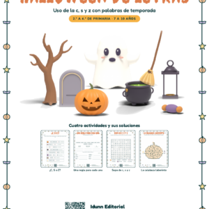 Portada de Halloween de letras, ejercicios de uso de la c, s y z con palabras de temporada para segundo a cuarto de primaria