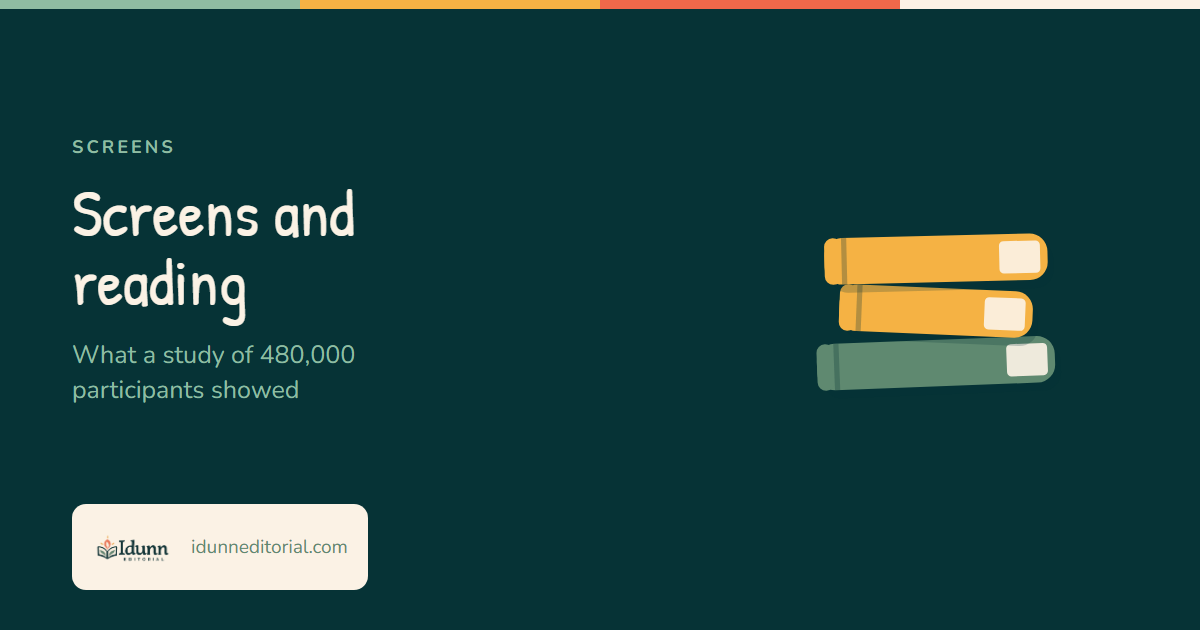 Cover of the Idunn Editorial article “Screens and reading”: what a study of 480,000 participants showed