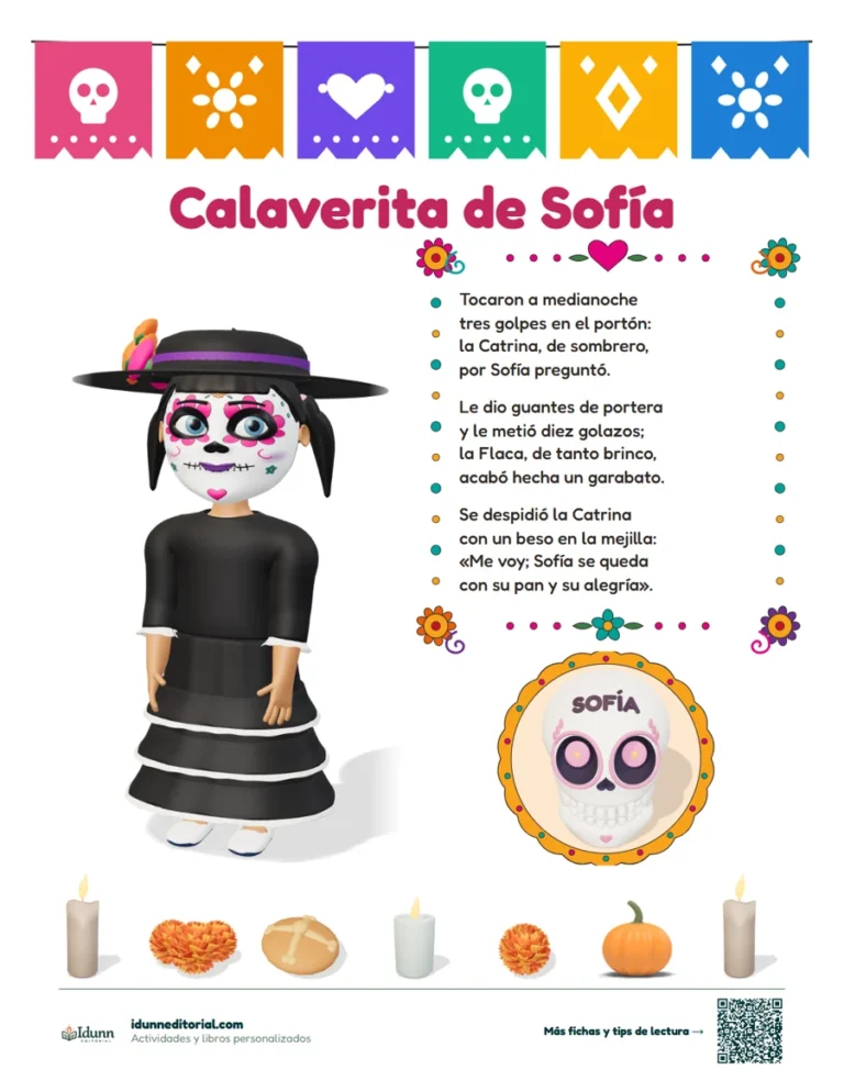 Calaverita literaria con el nombre de Sofía, que juega futbol