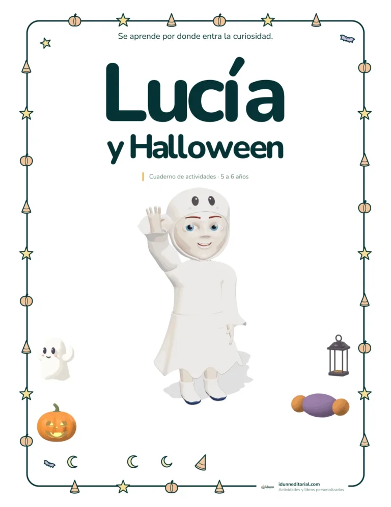 Portada del cuadernillo de Halloween personalizado, con el nombre Lucía