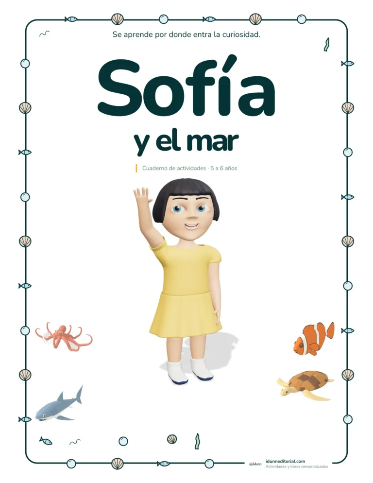 Portada del cuadernillo del mar personalizado, con el nombre Sofía