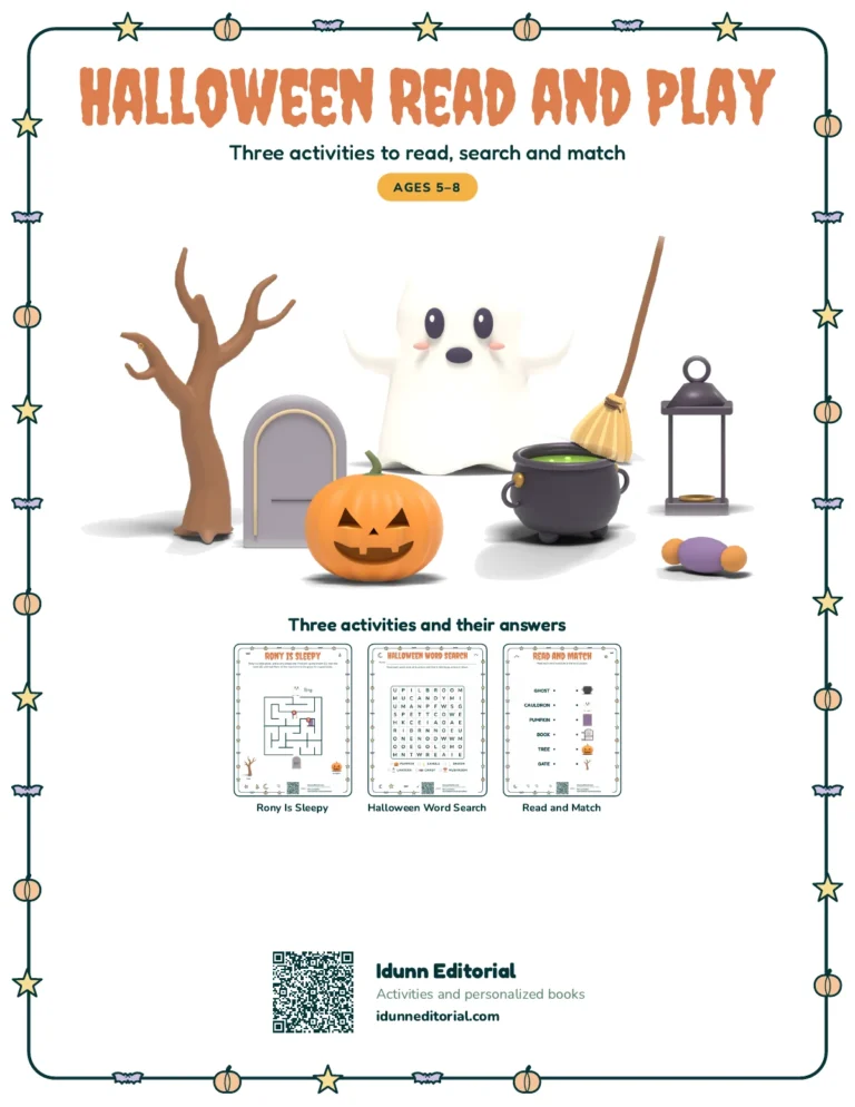 Cover of the free Halloween Read and Play set: three activities to read, search and match