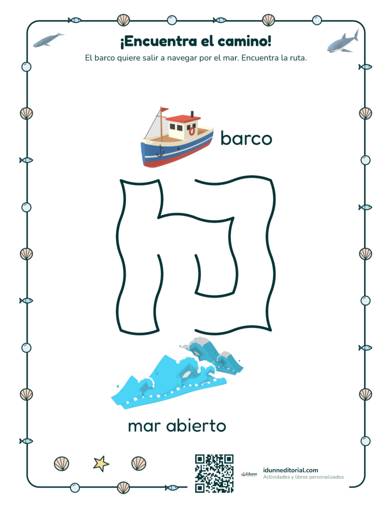 Laberinto del mar, 3 a 4 años: El barco quiere salir a navegar por el mar. Encuentra la ruta.