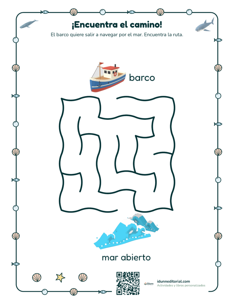 Laberinto del mar, 4 a 5 años: El barco quiere salir a navegar por el mar. Encuentra la ruta.