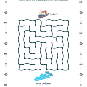 Laberinto del mar, 5 a 6 años: El barco quiere salir a navegar por el mar. Encuentra la ruta.