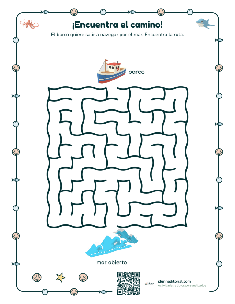 Laberinto del mar, 6 a 7 años: El barco quiere salir a navegar por el mar. Encuentra la ruta.