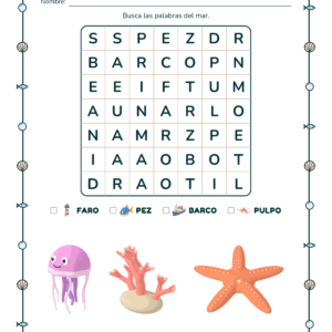 Sopa de letras del mar, 5 a 6 años: Busca las palabras del mar.