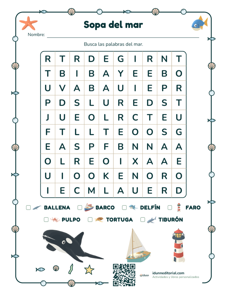 Sopa de letras del mar, 6 a 7 años: Busca las palabras del mar.