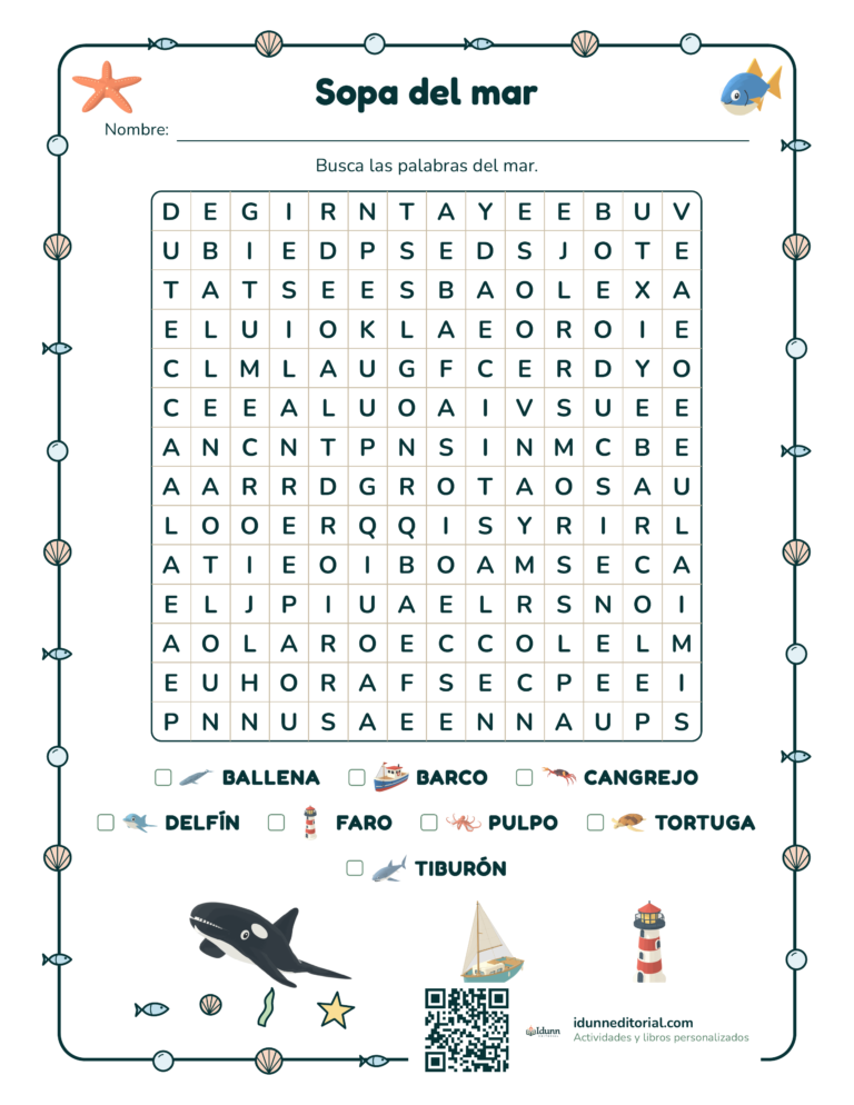 Sopa de letras del mar, 7 a 9 años: Busca las palabras del mar.