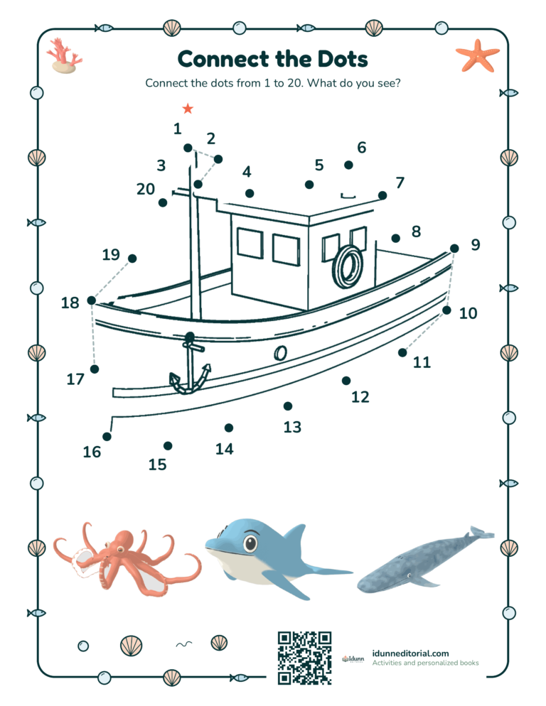 Ocean dot to dot, ages 5 to 6: Connect the dots from 1 to 20. What do you see?