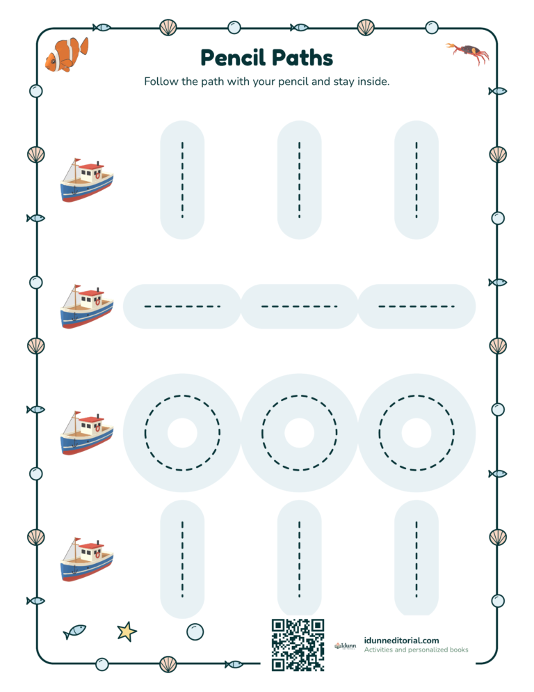 Ocean tracing, ages 3 to 4: Follow the path with your pencil and stay inside.