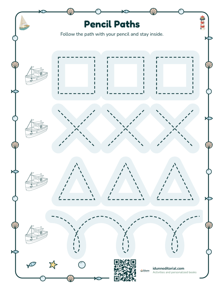 Ocean tracing, ages 5 to 6: Follow the path with your pencil and stay inside.
