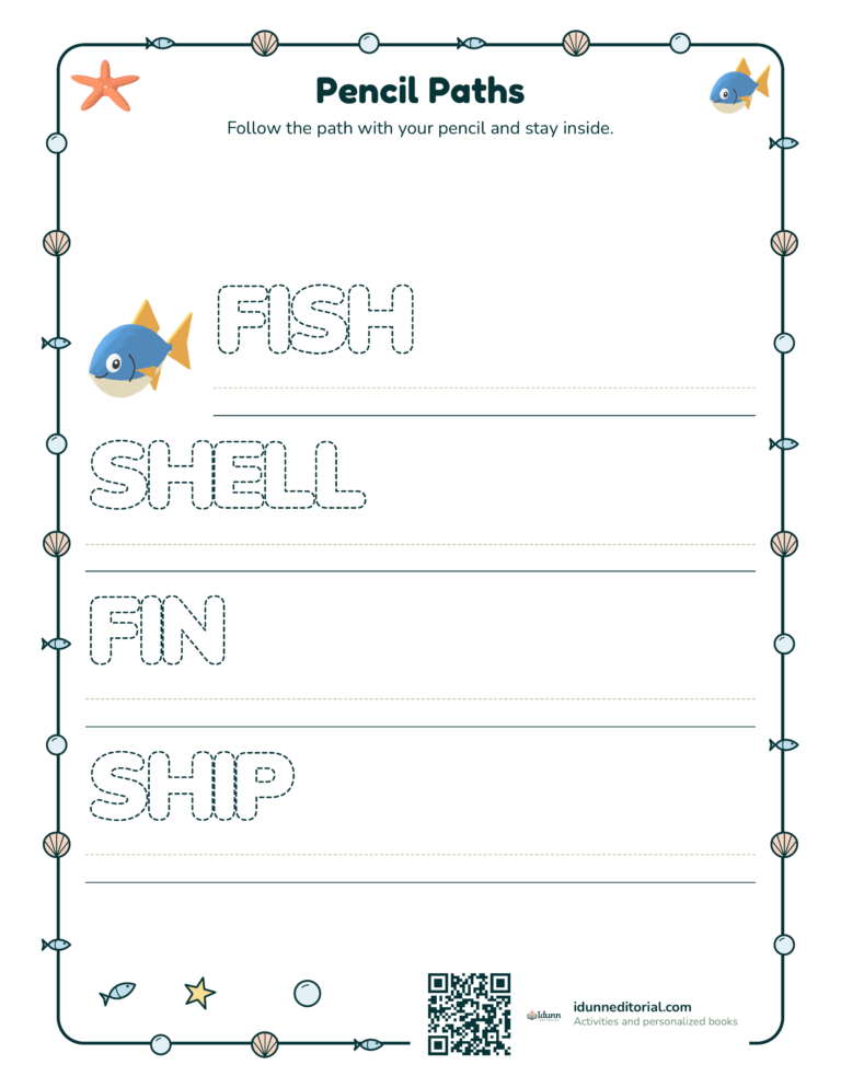 Ocean tracing, ages 6 to 7: Follow the path with your pencil and stay inside.